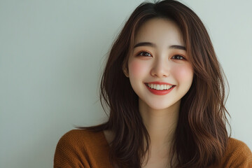 Naklejka premium Positive woman smiling and showing skin care on solid background