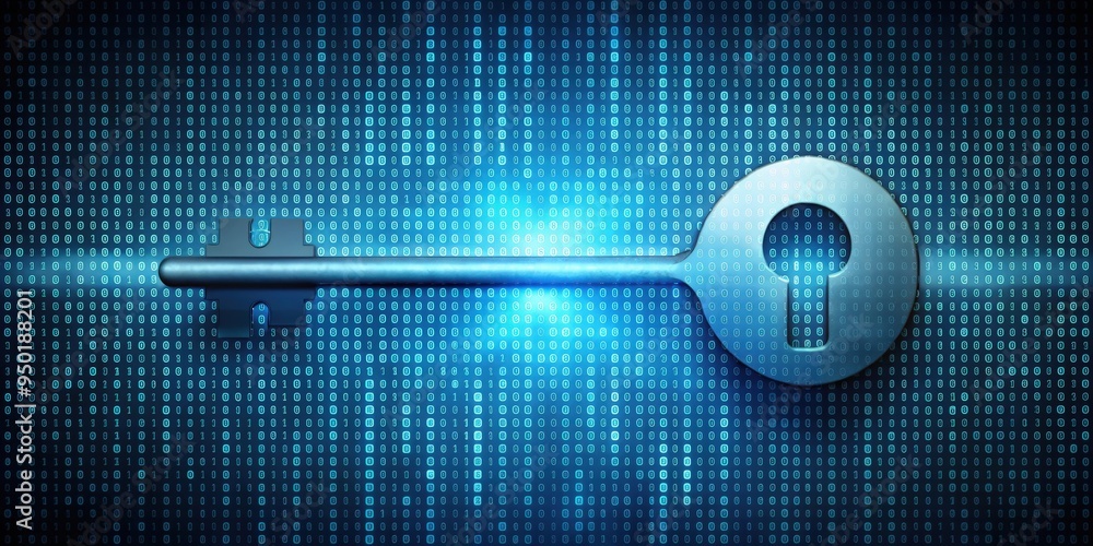Aufkleber Cybersecurity concept A key formed from binary code going into an abstract lock , binary code, cybersecurity, key