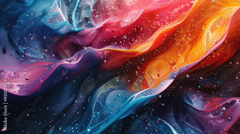 Poster vibrant abstraction with swirling colors in dynamic patterns illuminated by soft light