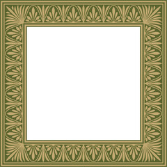Vector gold and green square classic greek meander ornament. Pattern of ancient Greece. Border, frame of the Roman Empire