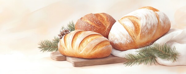 Freshly baked traditional European holiday bread with modern twists, set on a rustic table with heritage motifs