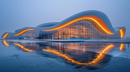 Illuminated Modern Stadium - Striking Architecture and Lighting