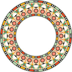 Vector colorful round Egyptian ornament. Endless Circle, Ring of Ancient Egypt. Geometric African frame