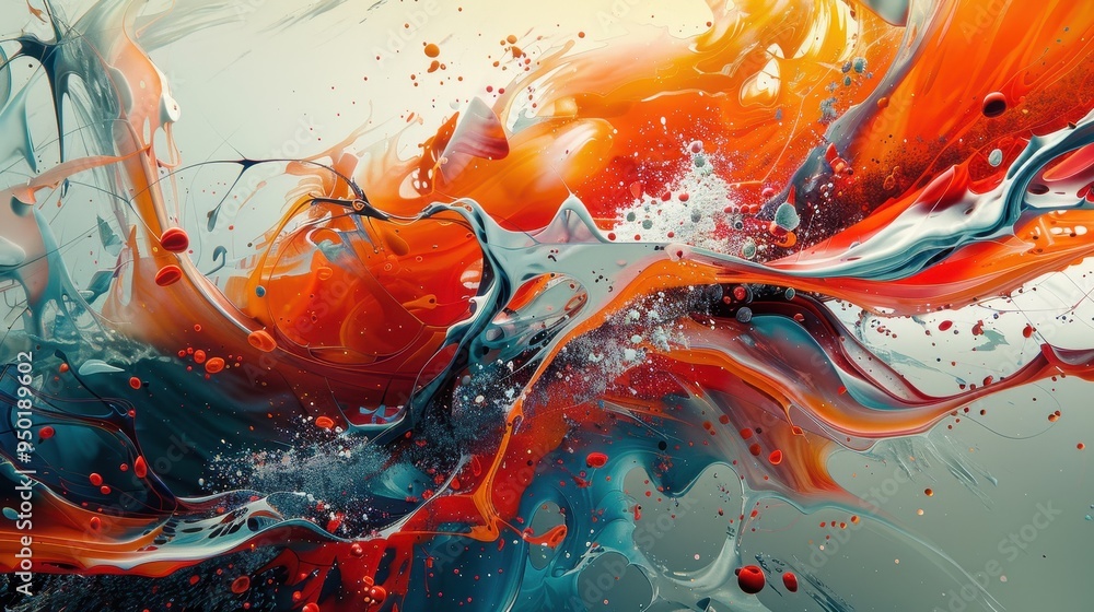 Poster vibrant abstract art with swirling colors and dynamic forms created in a creative studio