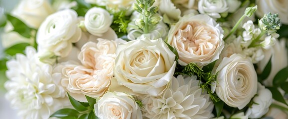 Obraz premium Close-up of a Bouquet of White and Cream Flowers
