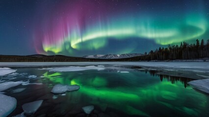 Northern Lights Dance Over Frozen Lake