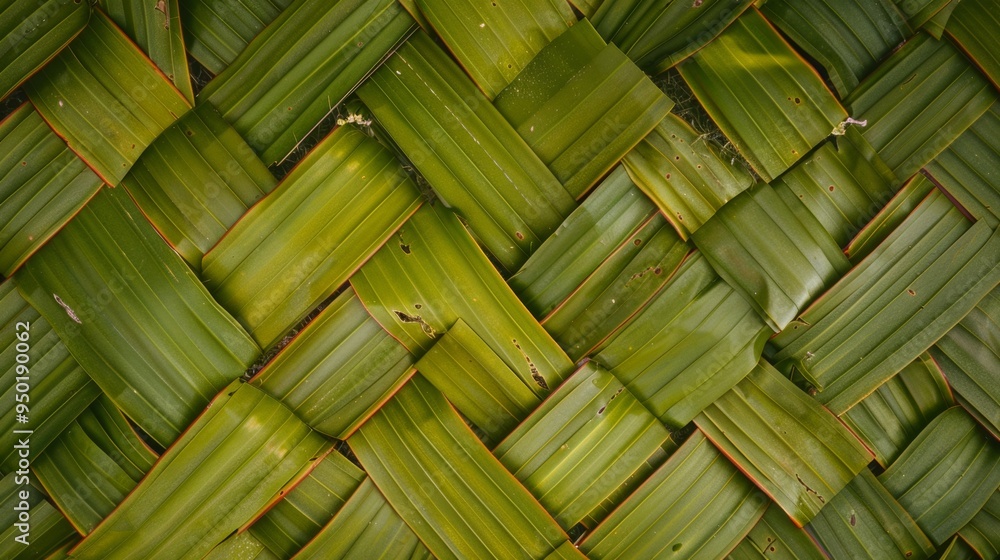 Poster Aerial View of Symmetrically Arranged Cozy Green Pillows, creating a Distinct Geometric Pattern in Bright Diffused Lighting