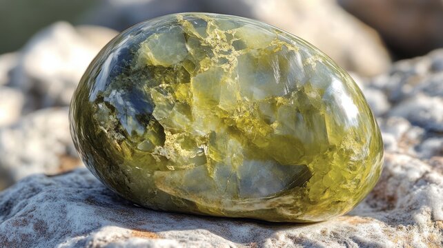 Olive-green idocrase gemstone with natural textures and vivid coloration.