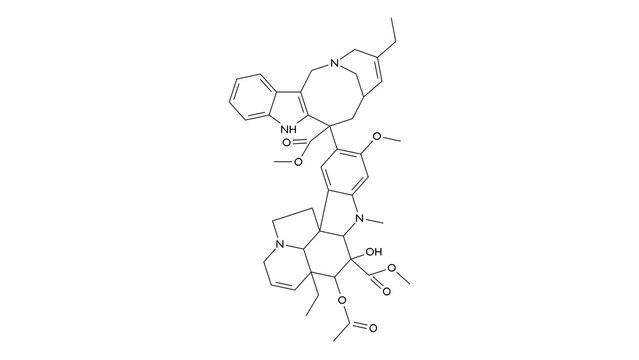 vinorelbine molecule, structural chemical formula, ball-and-stick model, isolated image antineoplastic agents
