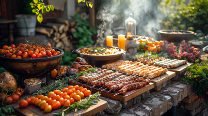 Obraz premium Traditional picnic food and bbq dishes for celebrating the Fourth of July or Juneteenth.