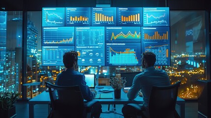 Obraz premium Analyzing Business Growth: Professionals in Modern Boardroom Examining Statistics