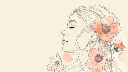 Elegant line drawing of a woman adorned with flowers, perfect for invites and cards