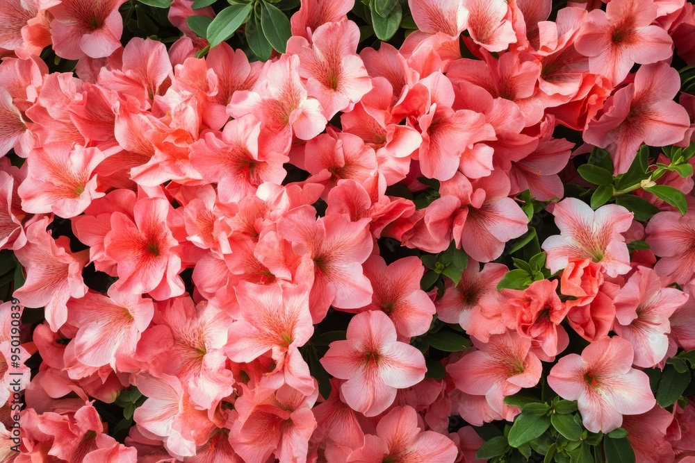 Poster aerial view of symmetrical red alstroemeria pattern in bright diffused light with detailed floral te
