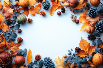 Colored Autumn Leaves Frame Background - Space for Text	
