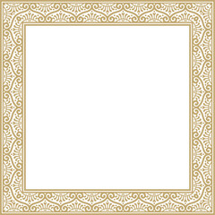 Vector square gold border, frame, Pompeii. Rectangle Neopolitan ornament. Art of Ancient Rome. Template for stained glas