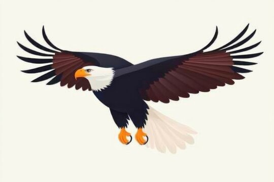 A large eagle is flying in the sky. The eagle is majestic and powerful, with its wings spread wide open. Concept of freedom and strength, as the eagle soars through the air with grace and confidence