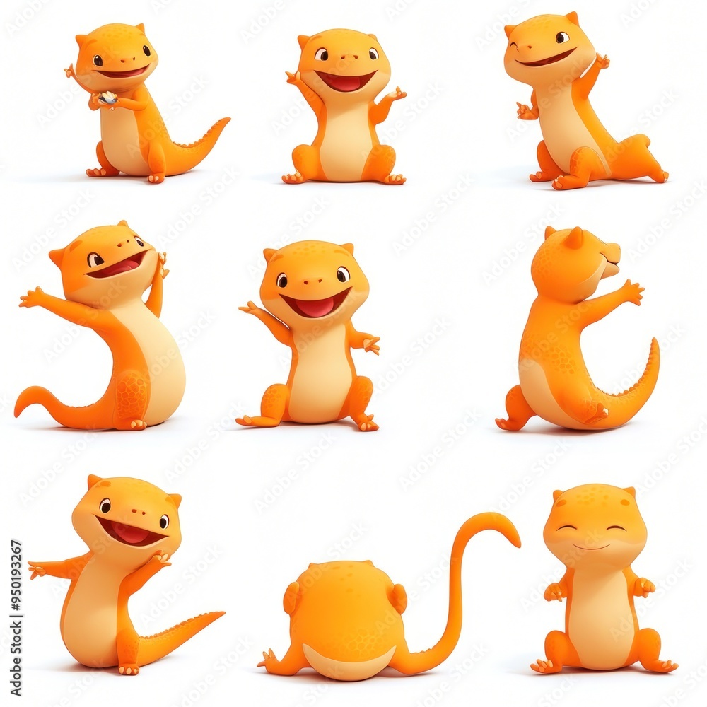 Canvas Prints A collection of cute, animated orange creatures in various playful poses.