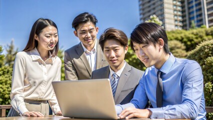 Fototapeta premium group of young asian business people brainstorming