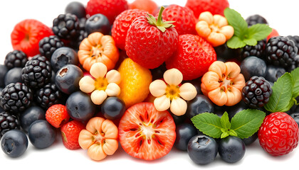 Pile of fresh and healthy and berries for wellness isolated with white highlights, png