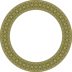 Vector gold with green Chinese circle, ring, frame.  Round ornaments of oriental peoples, korea, taiwan, china, hong kong, indonesi