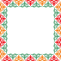 Vector colored square Kazakh national ornament. Ethnic pattern of the peoples of the Great Steppe