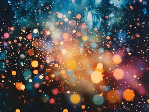 Baryonic Particles Dancing Amidst a Flurry of Shimmering Confetti in a Dreamlike Impressionistic