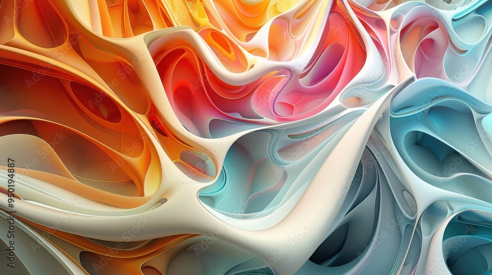 Poster colorful abstract waves flowing together in a harmonious design with smooth textures and gradients