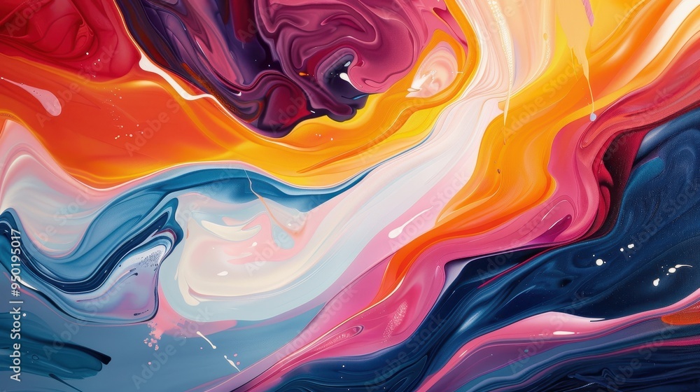 Poster vibrant abstract swirl of colors showcasing dynamic movement and fluidity in a contemporary style