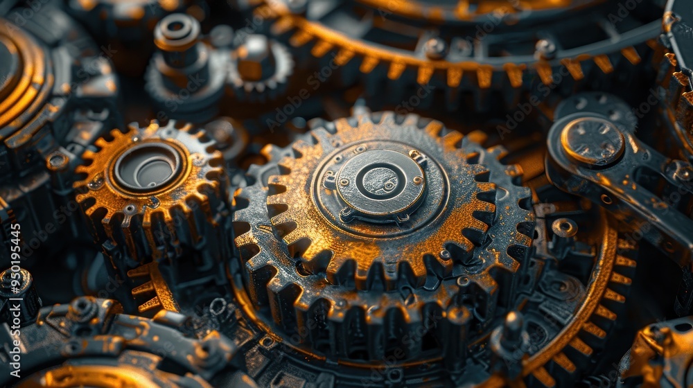 Aufkleber gears and cogs interlock, symbolizing teamwork and precise craftsmanship in industry