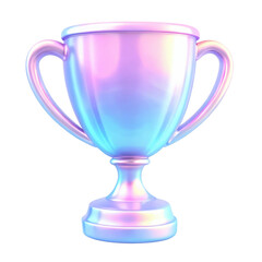 3D glossy gradient trophy icon with a blend of vibrant blue and pink hues, ideal for representing achievements, awards, or victory in contemporary designs. Isolated on transparent background, png.