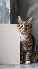 cat sitting in front of texturized white canvas