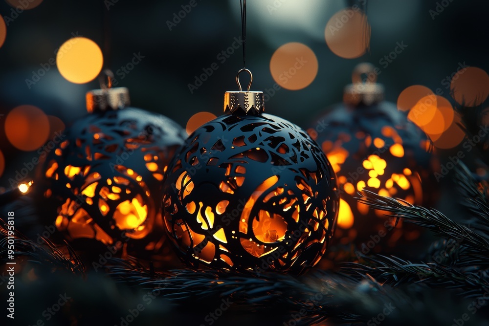 Fototapete paper cut ornaments dangle in a dark, atmospheric setting. how does this image blend simplicity with
