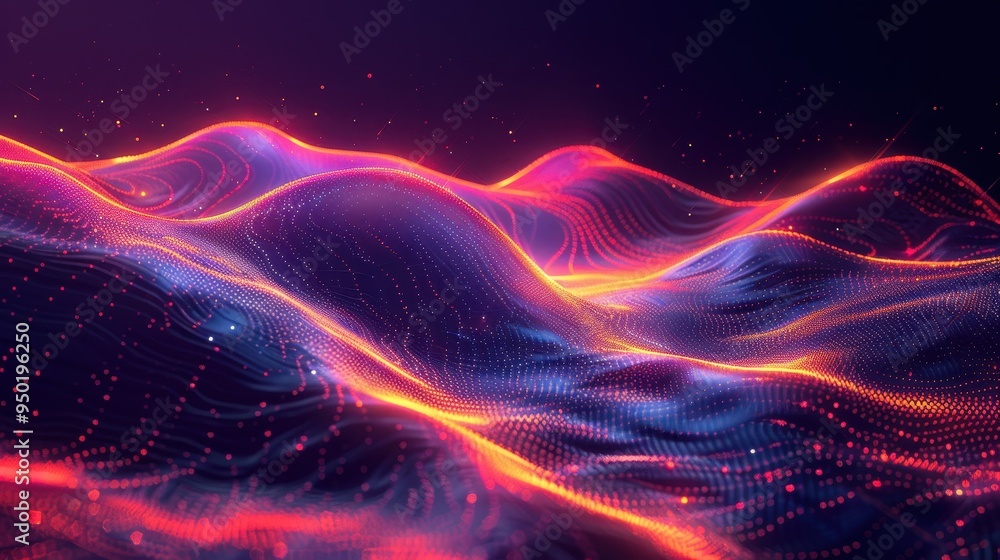 Poster captivating abstract neon glow displaying generative ai patterns in a vibrant landscape at dusk