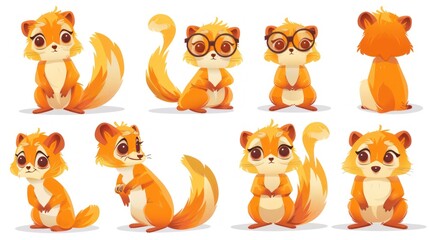Fototapeta premium A collection of cute cartoon squirrels in various poses and expressions.