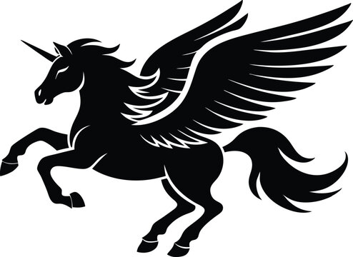 recommend clip art: winged horse vector silhouette,  flying pegasus icon, unicorn silhouette