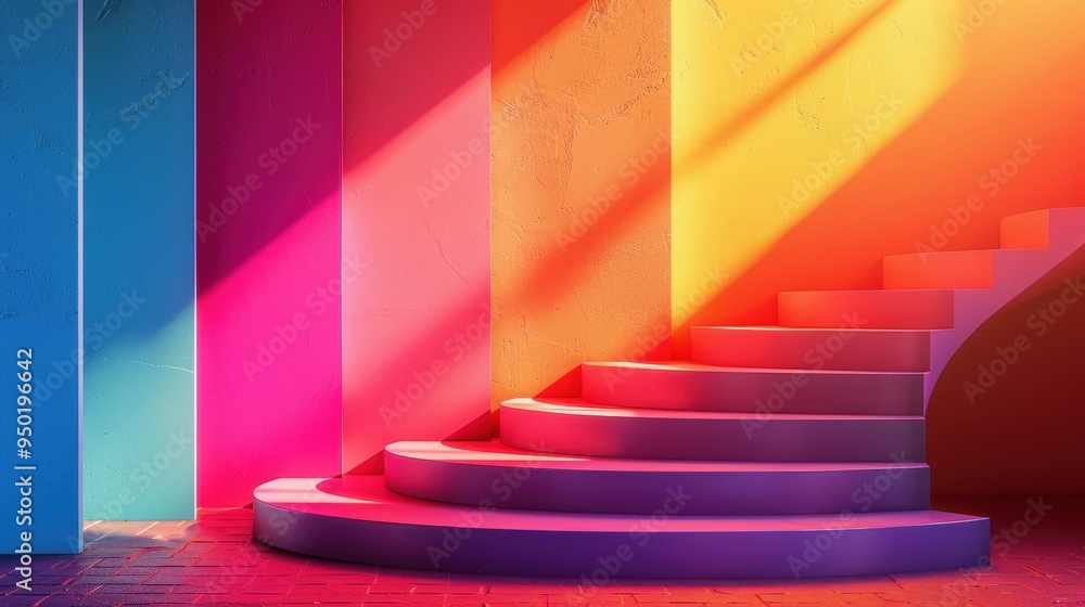 Poster vibrant colored steps create an abstract podium backdrop for creative presentations and displays