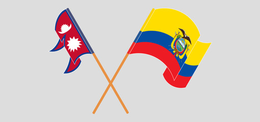 Crossed and waving flags of Nepal and Republic of Ecuador