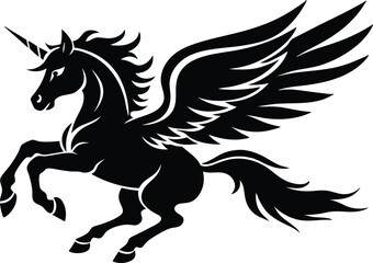 winged horse vector silhouette,  flying pegasus icon, unicorn silhouette