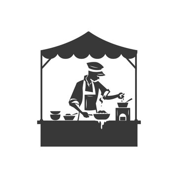 recommend clip art: Silhouette of a Street Food Vendor Cooking in a Stall