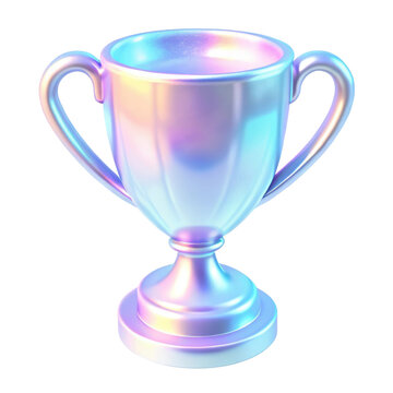 3D glossy gradient trophy icon with dual handles and vibrant blue and pink tones, perfect for symbolizing success, awards, or championship in modern design. Isolated on transparent background, png.