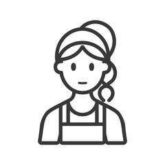 Line drawing of a woman with her hair up in a bun and wearing an apron