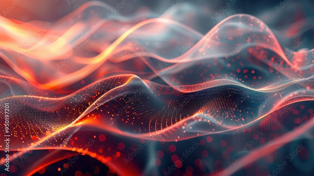 Poster interconnected geometric shapes and flowing lines create a digital innovation atmosphere