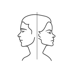 Line Drawing of Two Facing Profiles Male and Female Divided by a Line