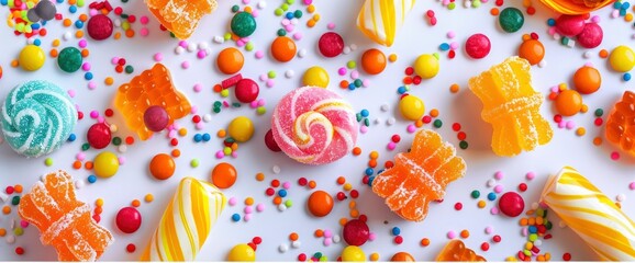 Fototapeta premium Colorful Candy and Sprinkles on White Background