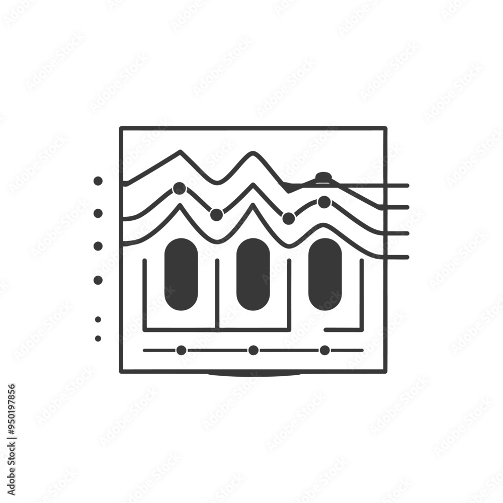 Poster line graph with three wavy lines and four columns