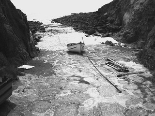 boat on the beach in a vintage cove