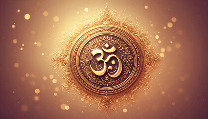 Indian Hinduism religious circle design symbol golden text Om,aum,or oim meaning adoration to Hindu god,popular Hindu mantra,holy, peaceful background, religious background, religious symbols