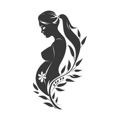 Silhouette of a Pregnant Woman with Floral Elements