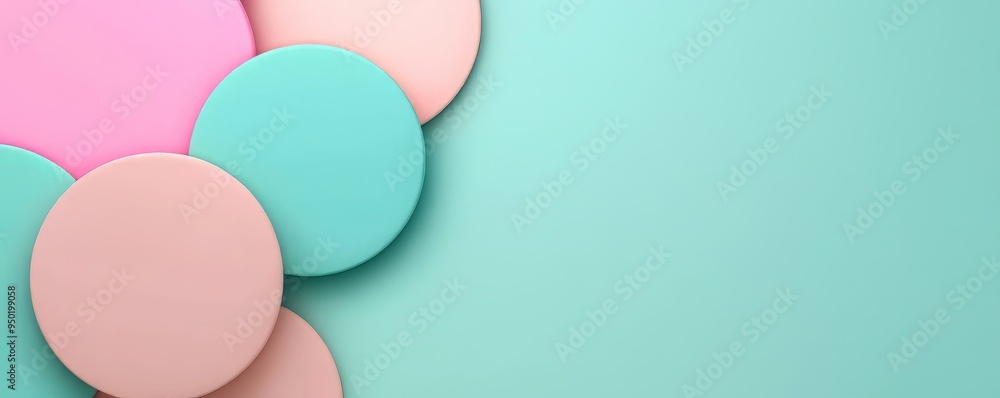Poster colorful circular shapes create a playful pattern against a calming mint background, perfect for mod