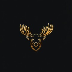 A stylized golden deer head with antlers on a black background.